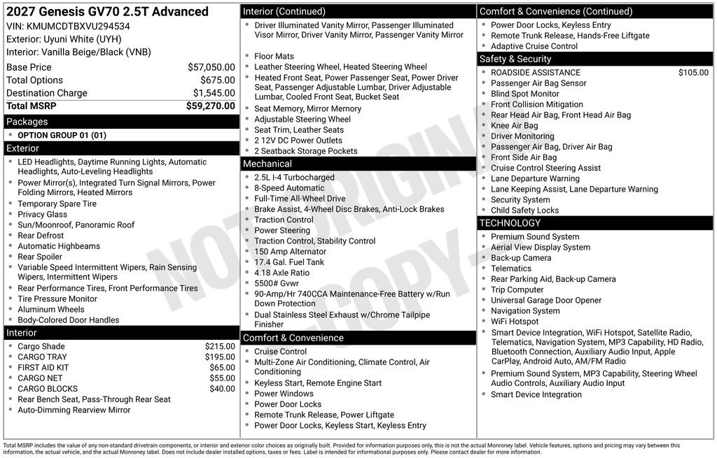 New 2027 Genesis GV70 2.5T Advanced AWD/4WD image 8