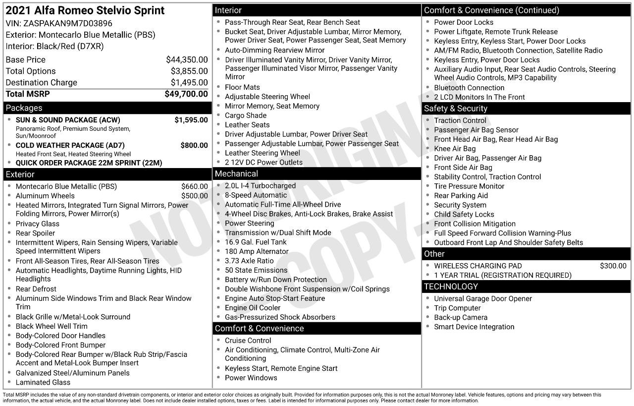 Used 2021 Alfa Romeo Stelvio Sprint w/ Sun & Sound Package AWD/4WD image 5