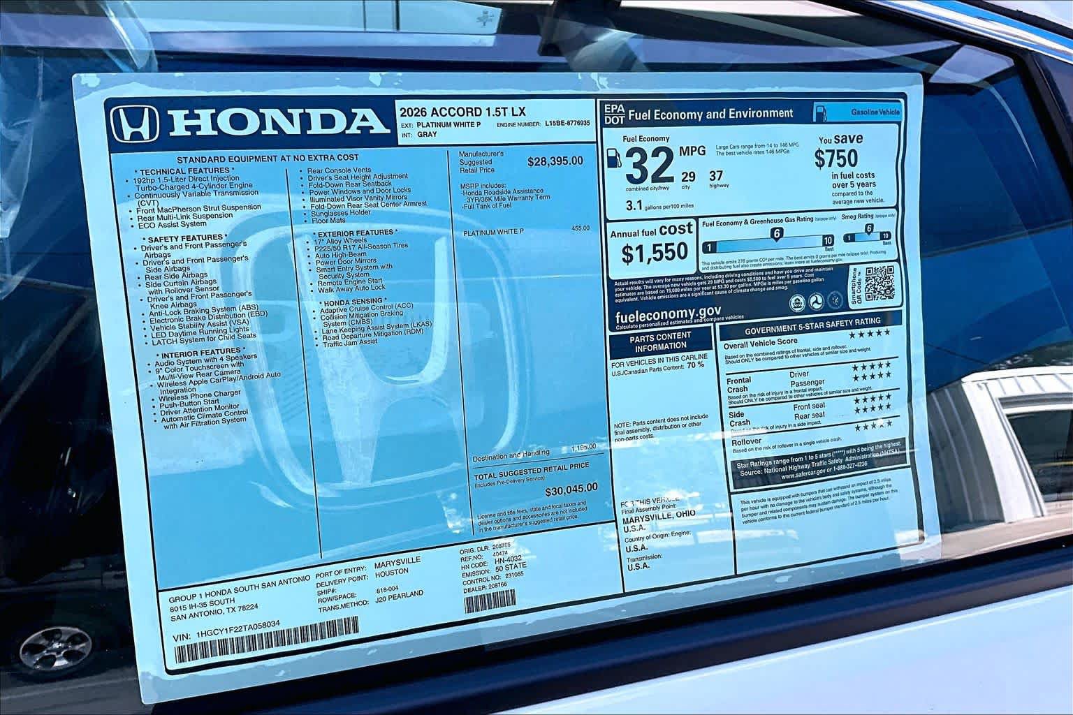 New 2026 Honda Accord LX image 18