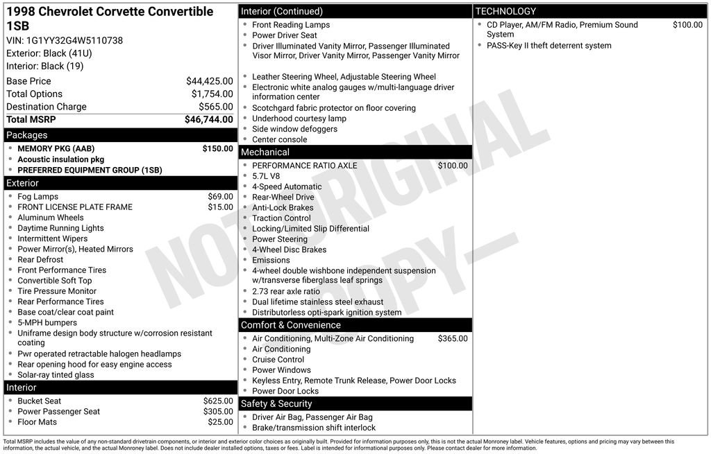 Used 1998 Chevrolet Corvette Convertible w/ Memory Pkg image 36