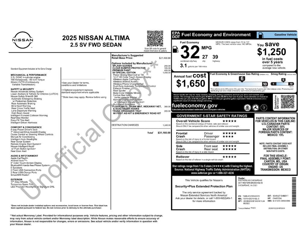 New 2025 Nissan Altima 2.5 SV w/ SV Special Edition Package image 6