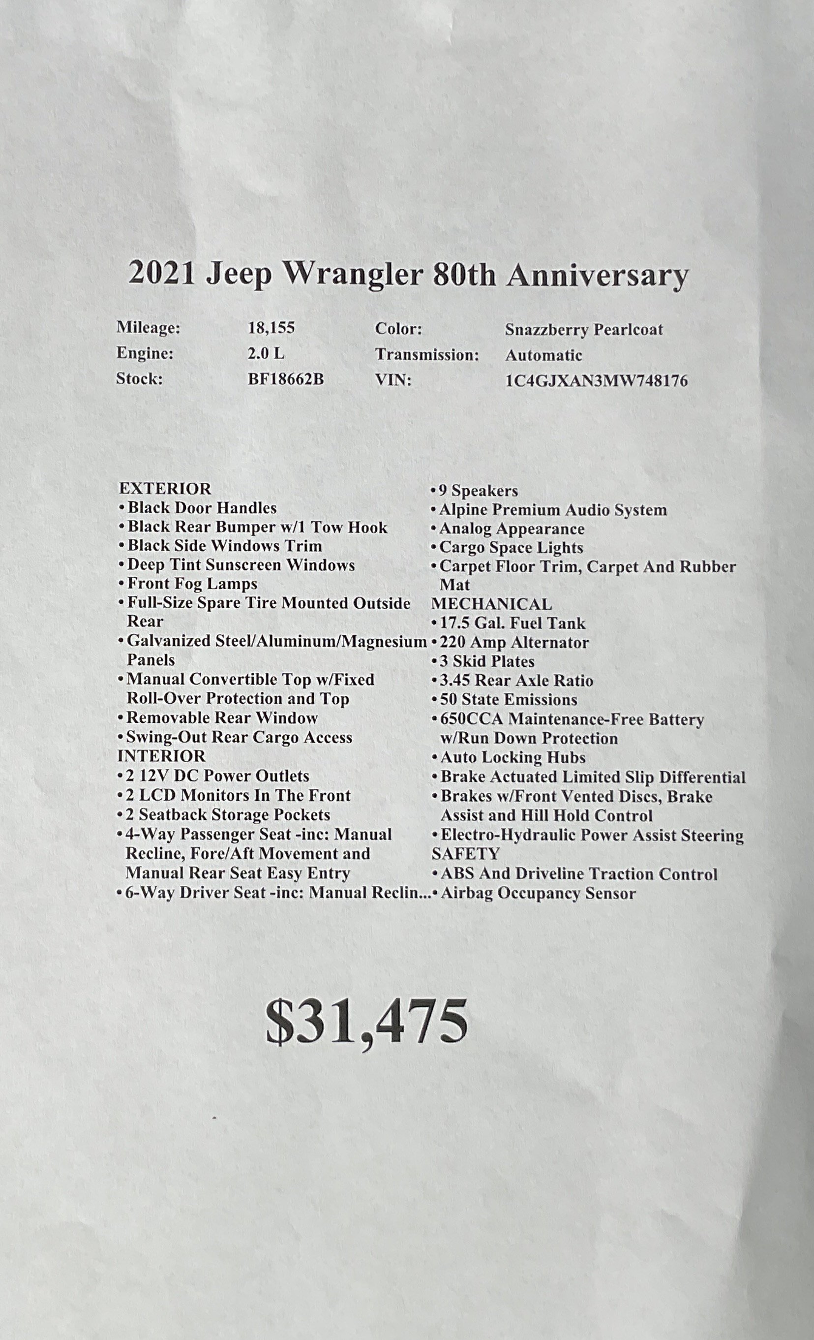 Used 2021 Jeep Wrangler Sport image 27