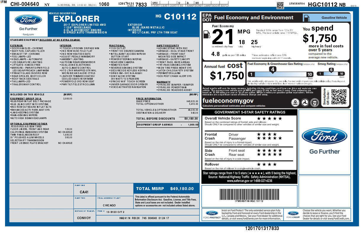 Used 2017 Ford Explorer Limited w/ Equipment Group 301A image 2