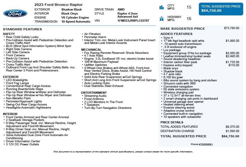 Used 2023 Ford Bronco Raptor AWD/4WD image 3