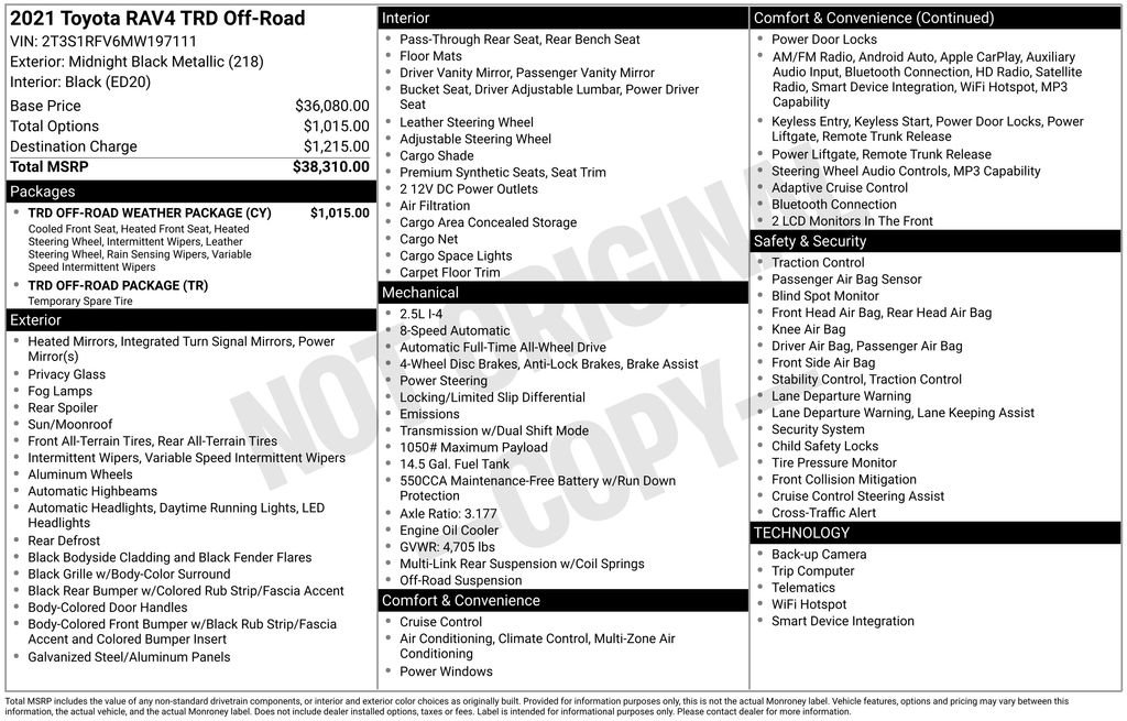 Used 2021 Toyota RAV4 TRD Off-Road w/ TRD Off-Road Weather Package AWD/4WD image 34