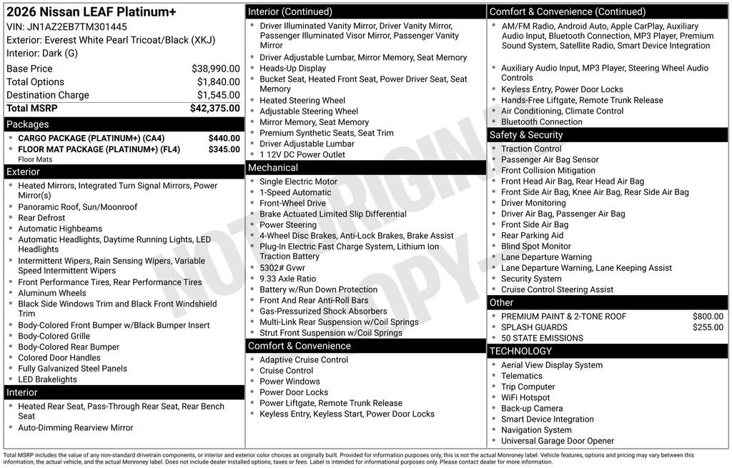 New 2026 Nissan Leaf Platinum+ w/ Cargo Package (Platinum+) image 2