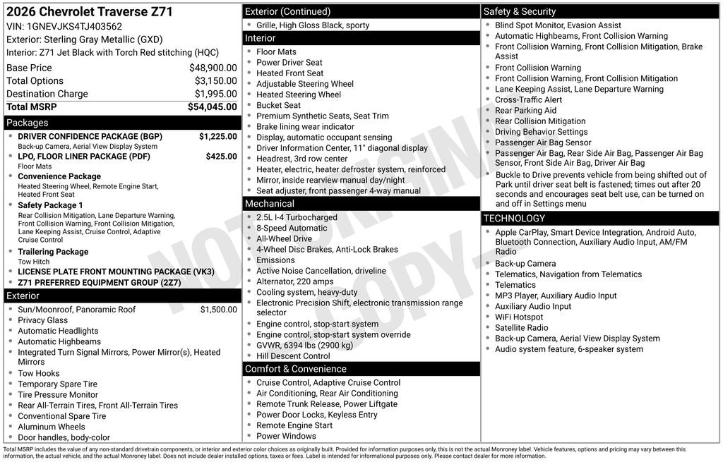 Used 2026 Chevrolet Traverse Z71 w/ Driver Confidence Package AWD/4WD image 22