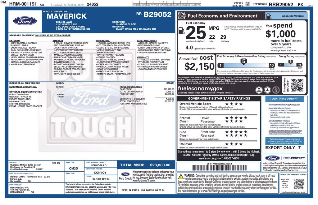 Used 2024 Ford Maverick XL w/ Equipment Group 100A Standard AWD/4WD image 2