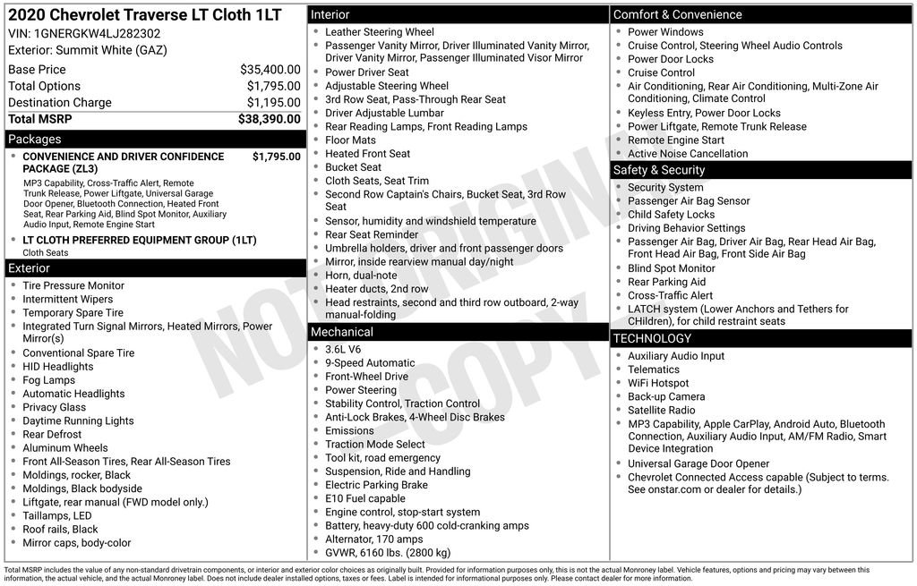 Certified 2020 Chevrolet Traverse LT FWD image 41