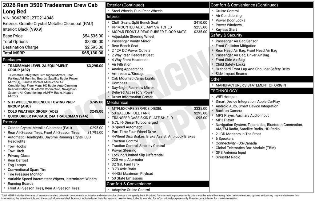 New 2026 RAM 3500 Tradesman AWD/4WD image 9