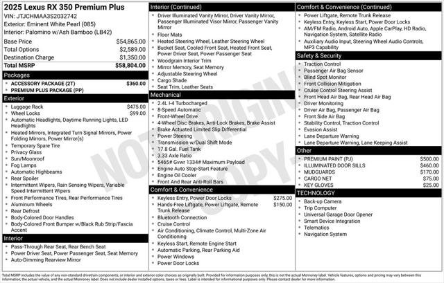 Used 2025 Lexus RX 350 Premium Plus w/ Accessory Package FWD image 2
