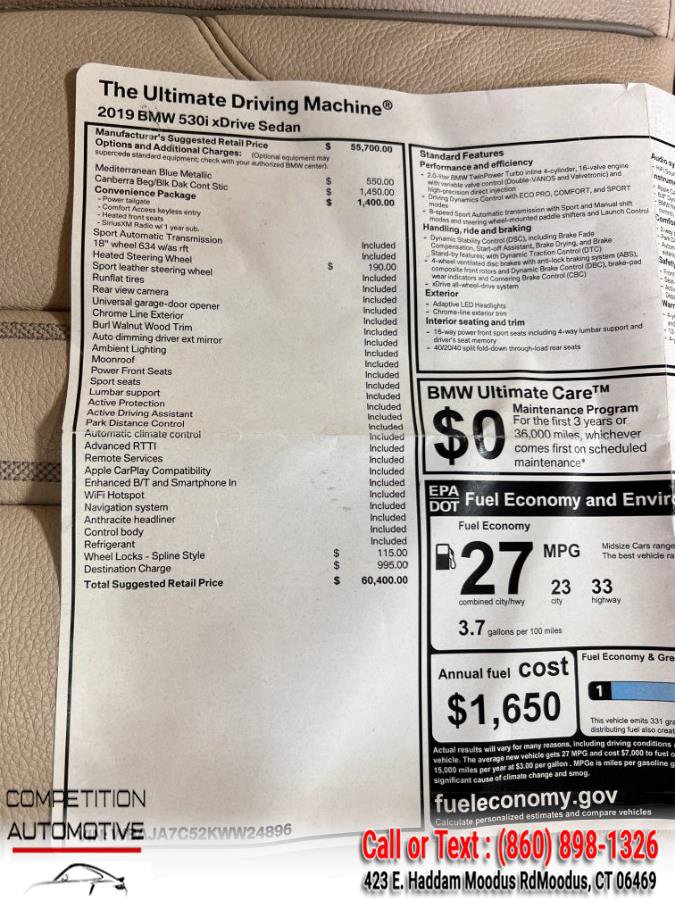 Used 2019 BMW 530i xDrive 530i xDrive Sedan w/ Convenience Package image 18