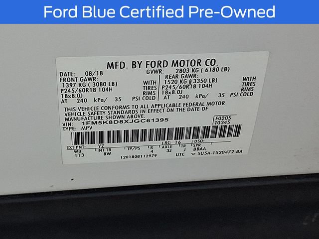 Certified 2018 Ford Explorer XLT w/ Equipment Group 202A AWD/4WD image 34