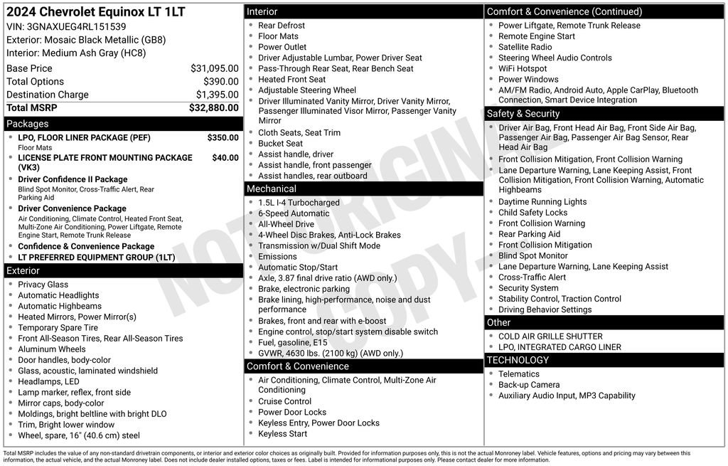 Certified 2024 Chevrolet Equinox LT w/ LPO, Floor Liner Package AWD/4WD image 9