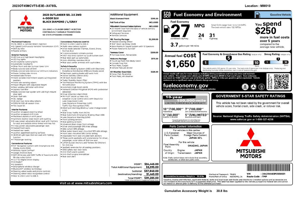 Used 2023 Mitsubishi Outlander SEL FWD image 2