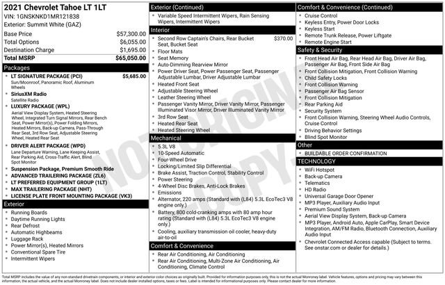 Used 2021 Chevrolet Tahoe LT w/ LT Signature Package AWD/4WD image 13
