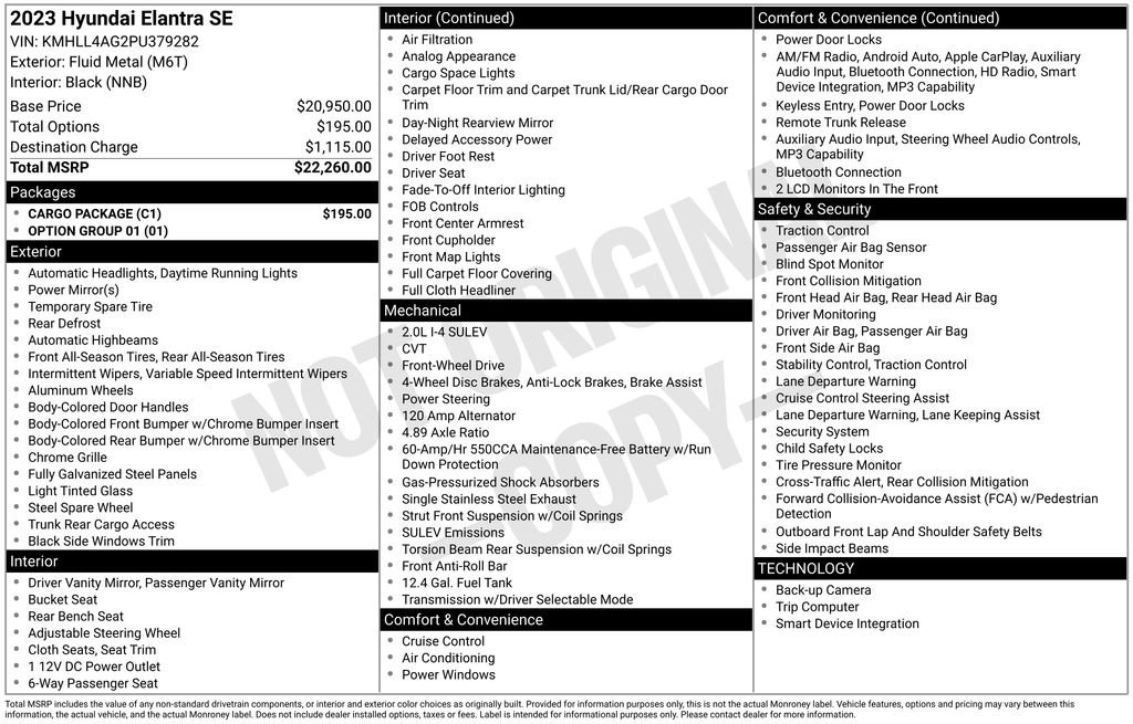 Used 2023 Hyundai Elantra SE w/ Cargo Package FWD image 6