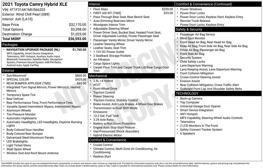 Used 2021 Toyota Camry XLE w/ Navigation Upgrade Package FWD image 20