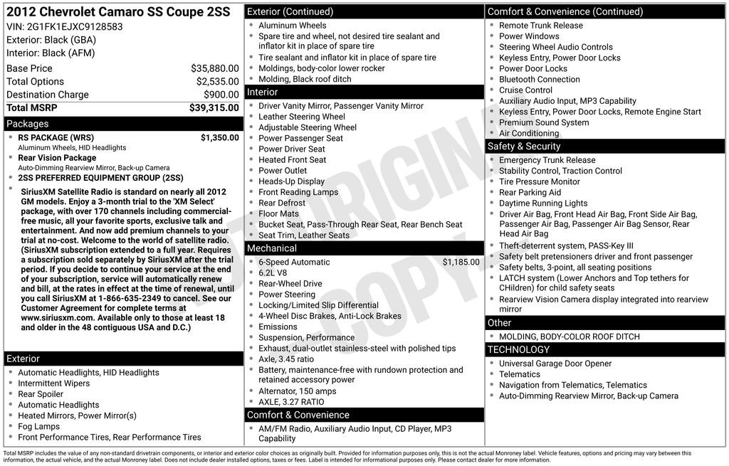 Used 2012 Chevrolet Camaro SS w/ RS Package image 32