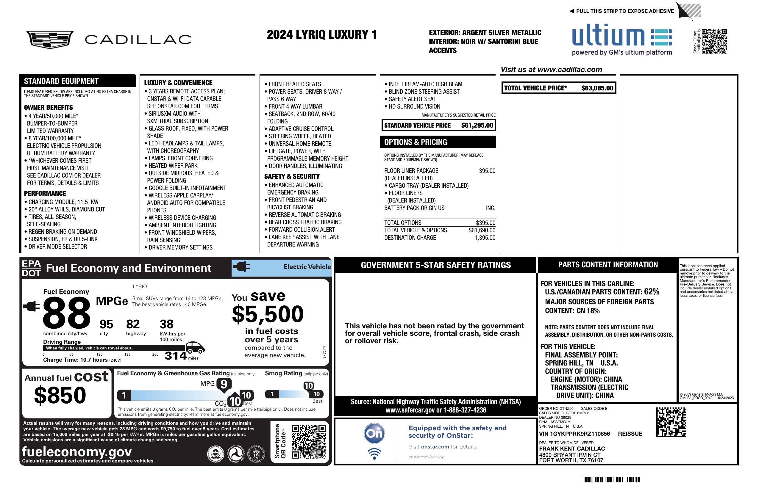 Used 2024 Cadillac Lyriq Luxury w/ LPO, Floor Liner Package image 3