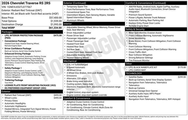 New 2026 Chevrolet Traverse RS AWD/4WD image 4
