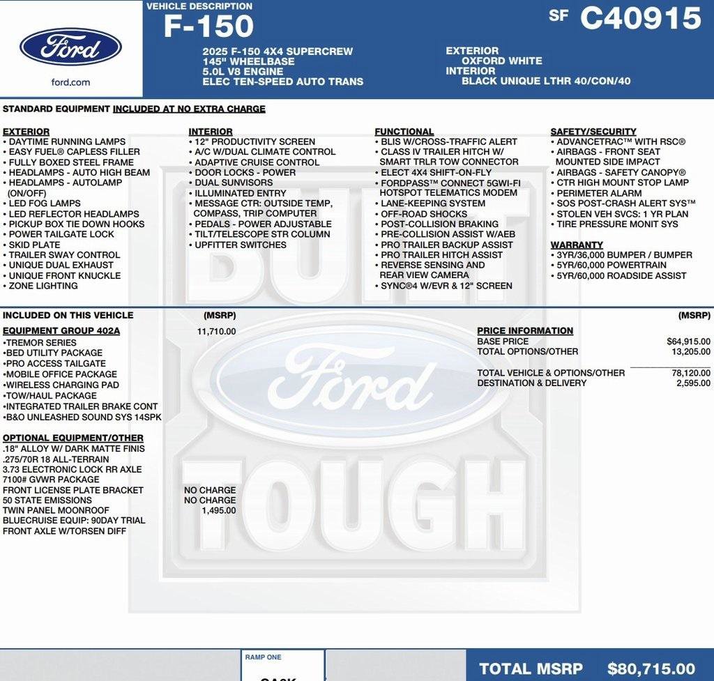 New 2025 Ford F150 Tremor w/ Equipment Group 402A High image 2