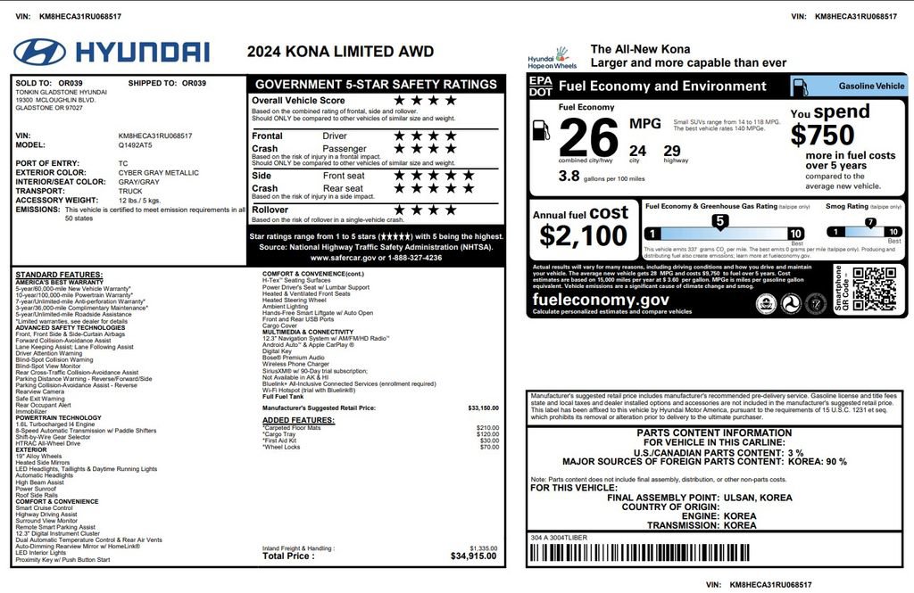 Used 2024 Hyundai Kona Limited AWD/4WD image 4