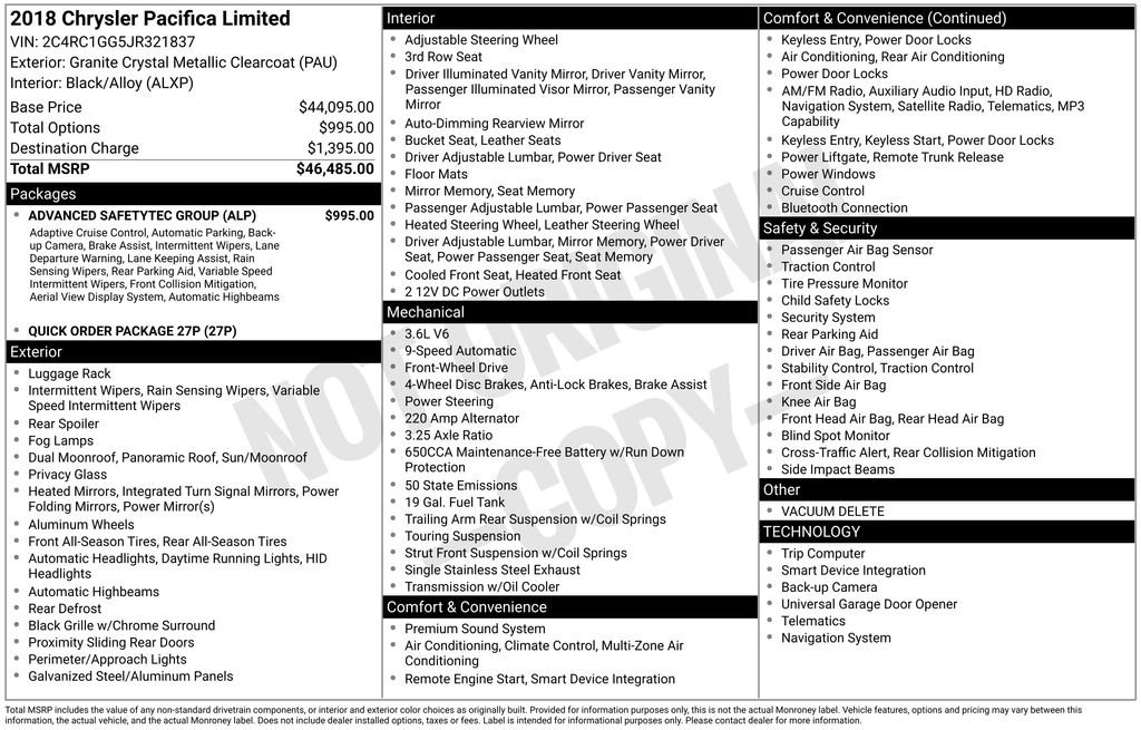 Used 2018 Chrysler Pacifica Limited w/ Advanced Safetytec Group FWD image 19