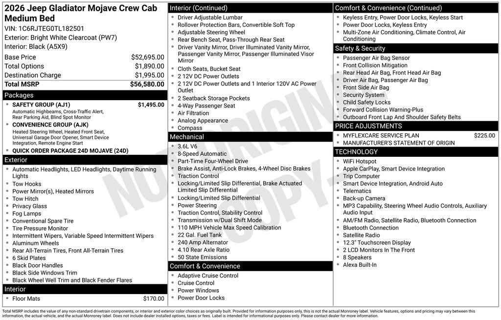 New 2026 Jeep Gladiator Mojave w/ Safety Group AWD/4WD image 6