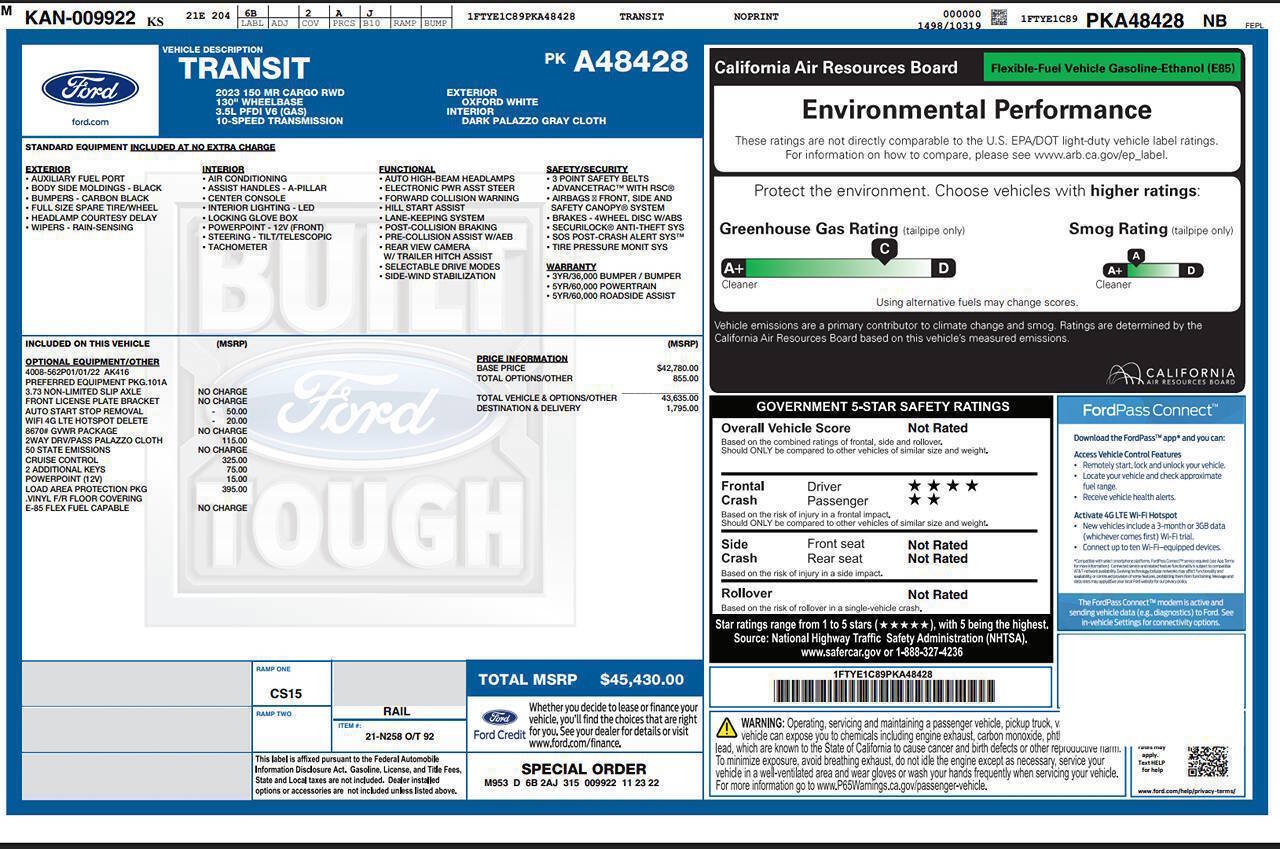 Used 2023 Ford Transit 150 Medium Roof w/ Load Area Protection Package RWD image 7