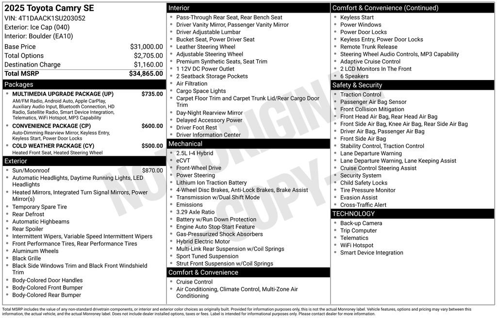 Used 2025 Toyota Camry SE w/ Multimedia Upgrade Package FWD image 37