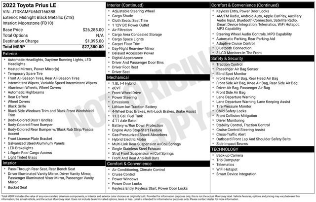 Certified 2022 Toyota Prius LE FWD image 5