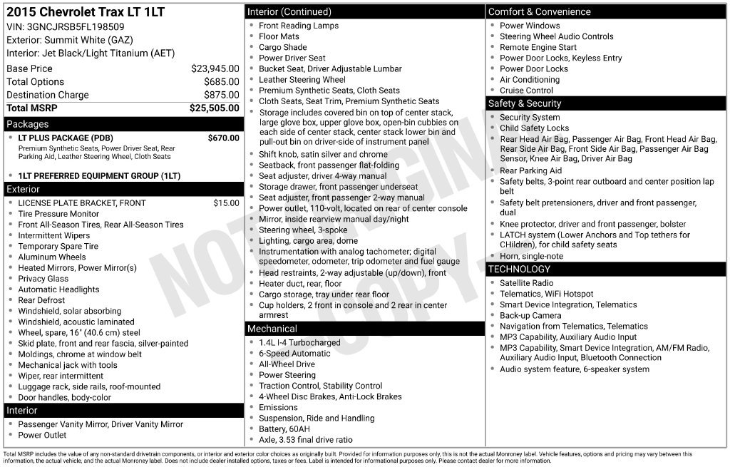 Used 2015 Chevrolet Trax LT w/ LT Plus Package AWD/4WD image 2