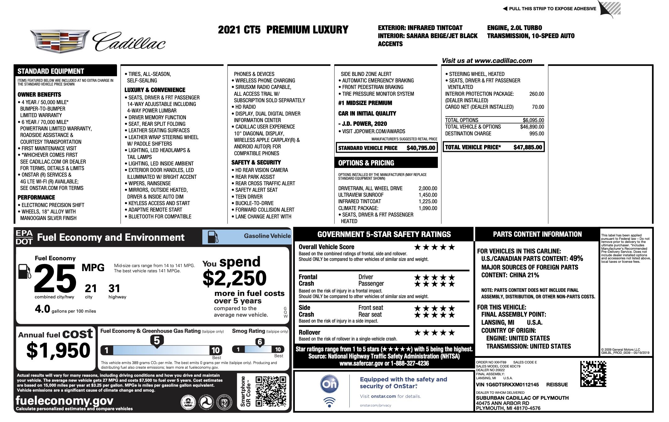 Used 2021 Cadillac CT5 Premium Luxury w/ Climate Package image 5