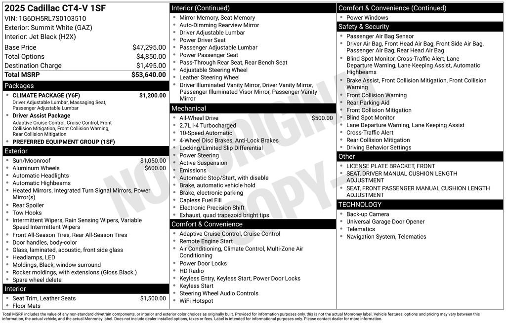 Used 2025 Cadillac CT4 V w/ Climate Package image 5