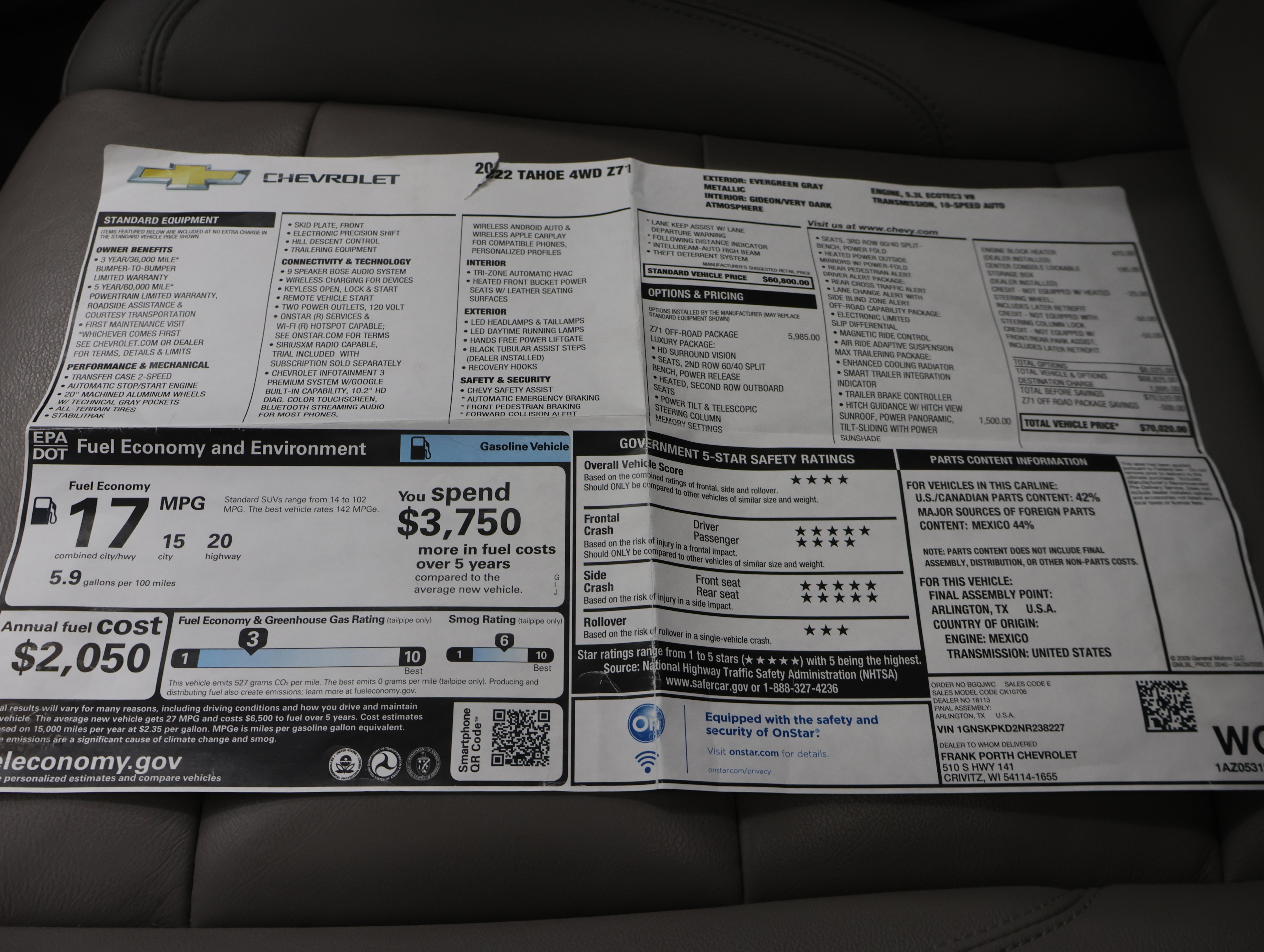 Used 2022 Chevrolet Tahoe Z71 w/ Z71 Off-Road Package image 66