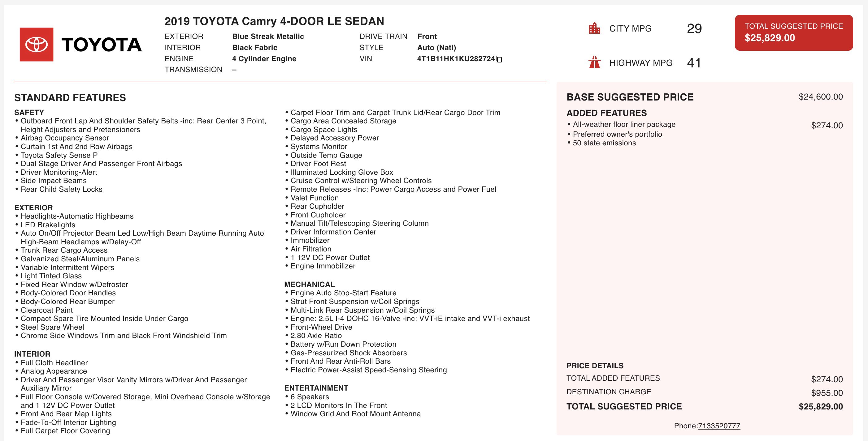 Used 2019 Toyota Camry LE image 5