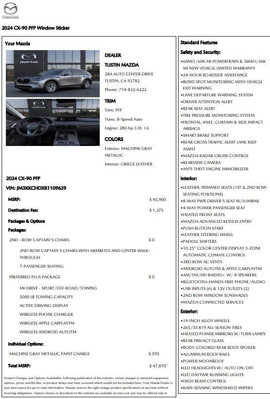 Used 2024 MAZDA CX-90 3.3 Turbo w/ Preferred Plus image 16