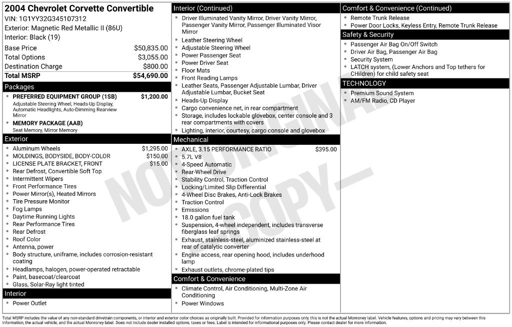 Used 2004 Chevrolet Corvette Convertible w/ Preferred Equipment Group RWD image 11