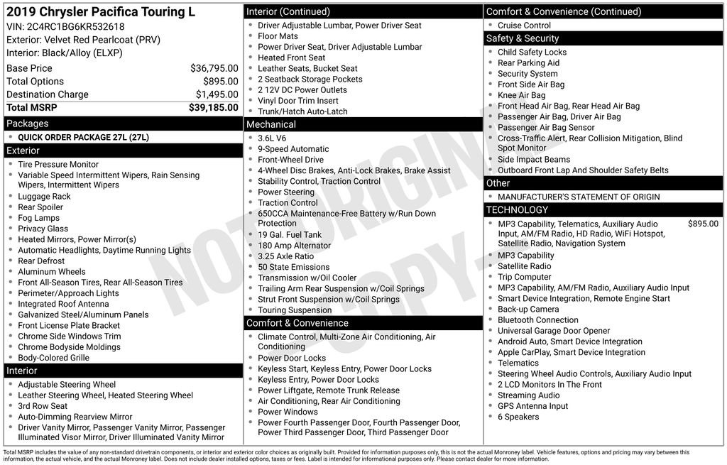 Certified 2019 Chrysler Pacifica Touring-L FWD image 28