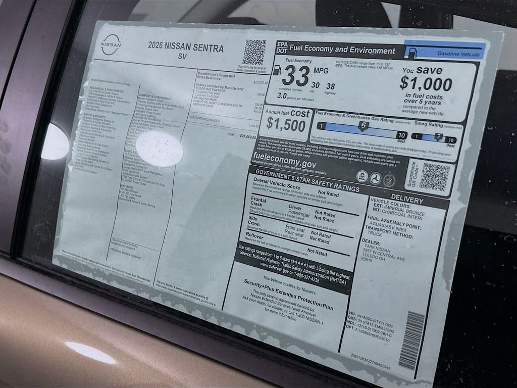 New 2026 Nissan Sentra SV w/ Floor Mat Package image 13