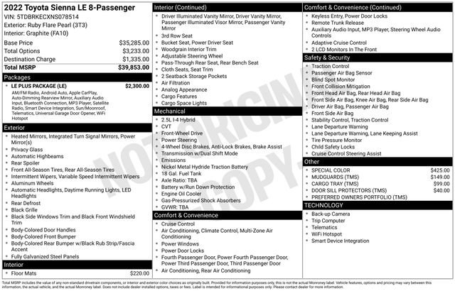 Used 2022 Toyota Sienna LE w/ LE Plus Package image 2