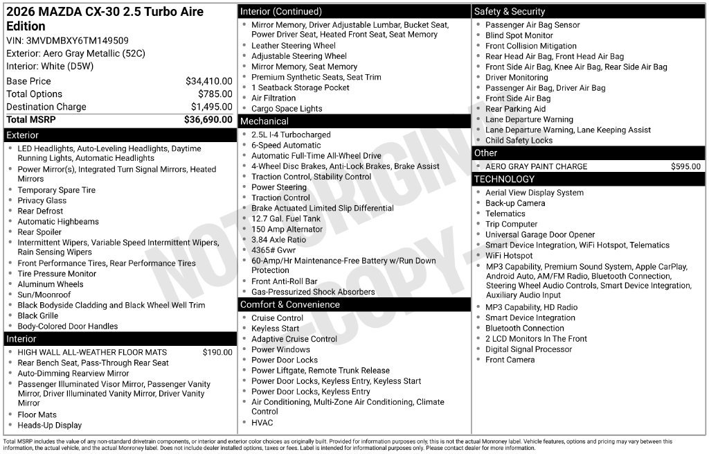 Certified 2026 MAZDA CX-30 2.5 Turbo Aire Edition AWD/4WD image 39