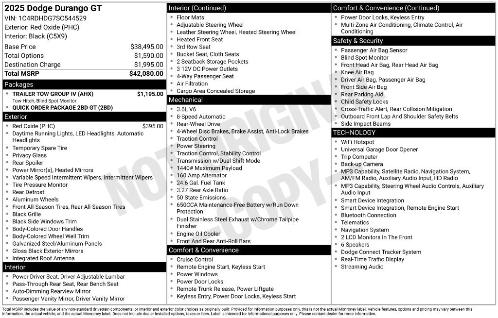 Certified 2025 Dodge Durango GT w/ Trailer Tow Group IV RWD image 61