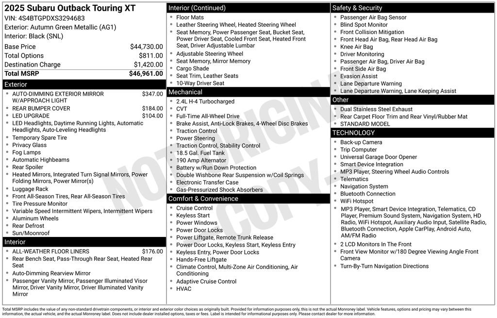Certified 2025 Subaru Outback Touring XT AWD/4WD image 47