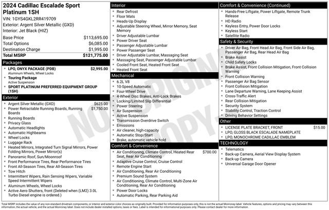 Used 2024 Cadillac Escalade Sport Platinum w/ LPO, ONYX Package image 11