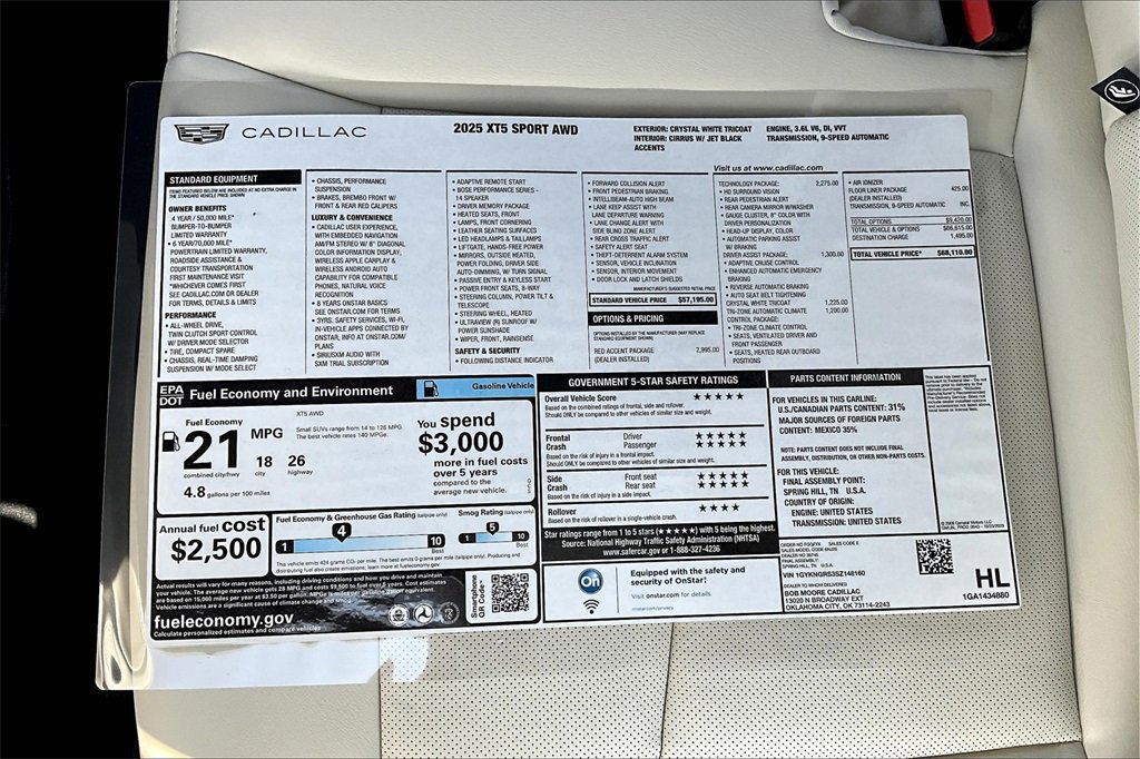 New 2025 Cadillac XT5 Sportv w/ LPO, Red Accent Package image 14