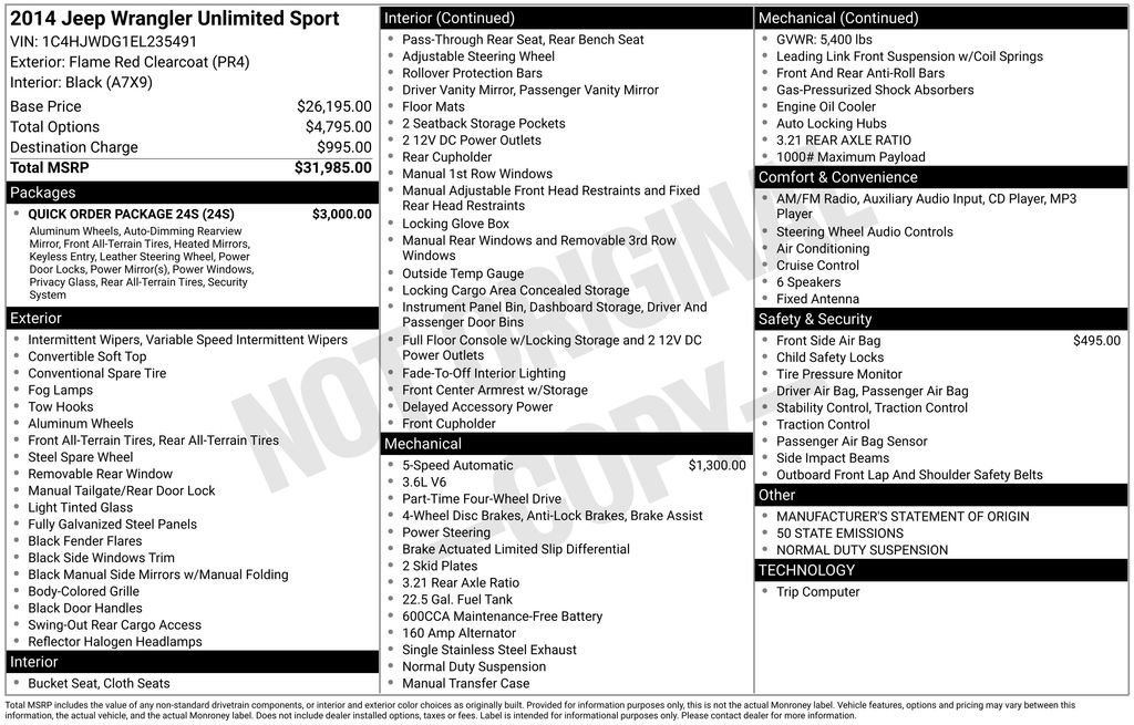 Used 2014 Jeep Wrangler Unlimited Sport w/ Quick Order Package 24S image 6