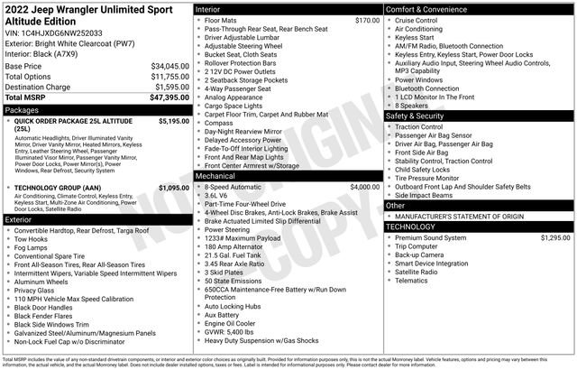 Used 2022 Jeep Wrangler Unlimited Sport AWD/4WD image 7