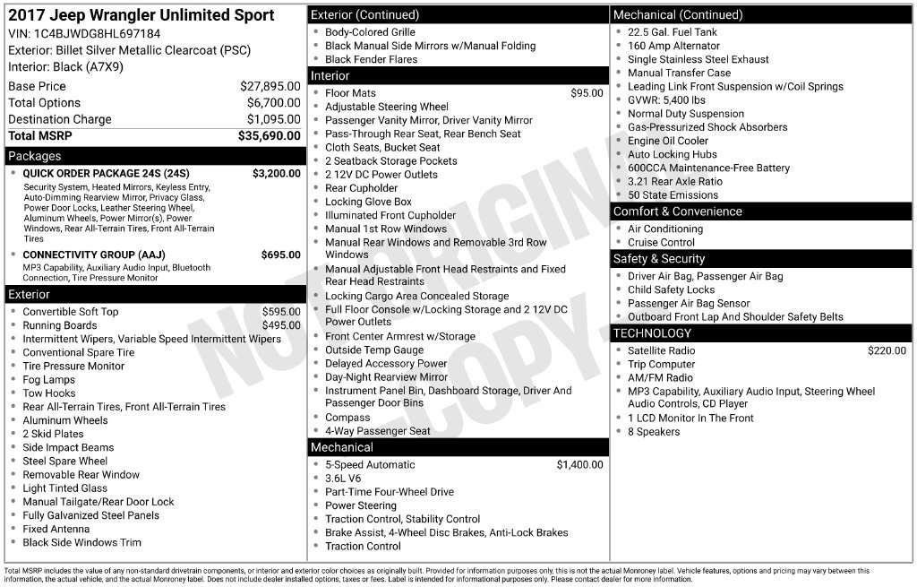 Used 2017 Jeep Wrangler Unlimited Sport w/ Quick Order Package 24S AWD/4WD image 37